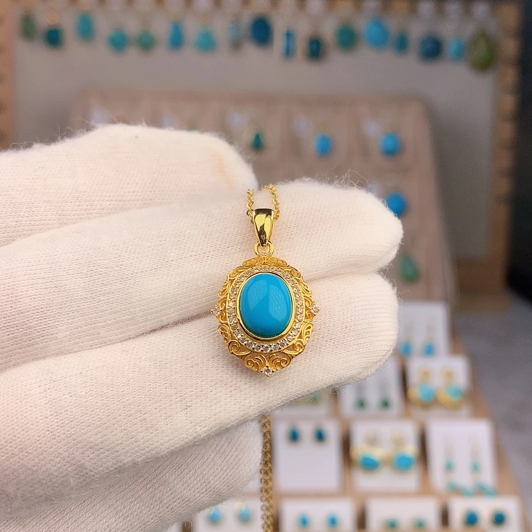 绿松石银S925镶嵌颈饰