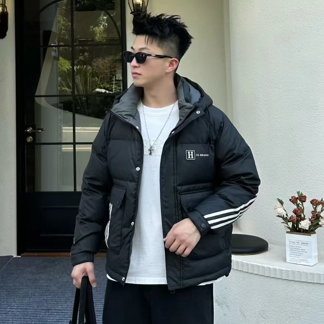 8518冬季新款加厚外套保暖防寒男装休闲防风轻薄连帽百搭上衣