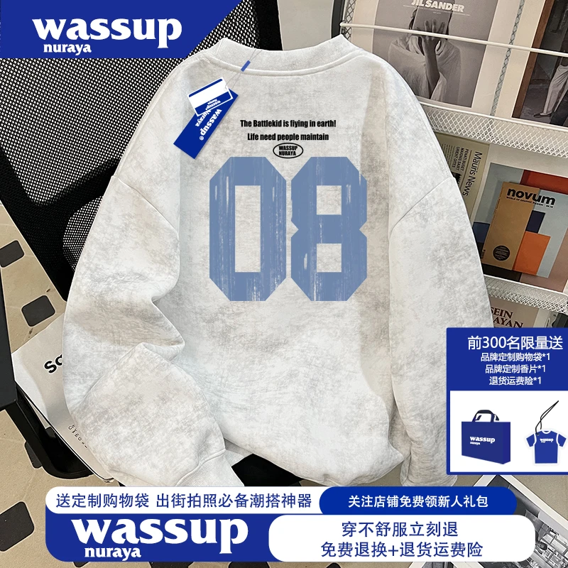 WASSUP NURAYA美式蜡染高级感卫衣男女秋冬不带帽加绒加厚上衣ins