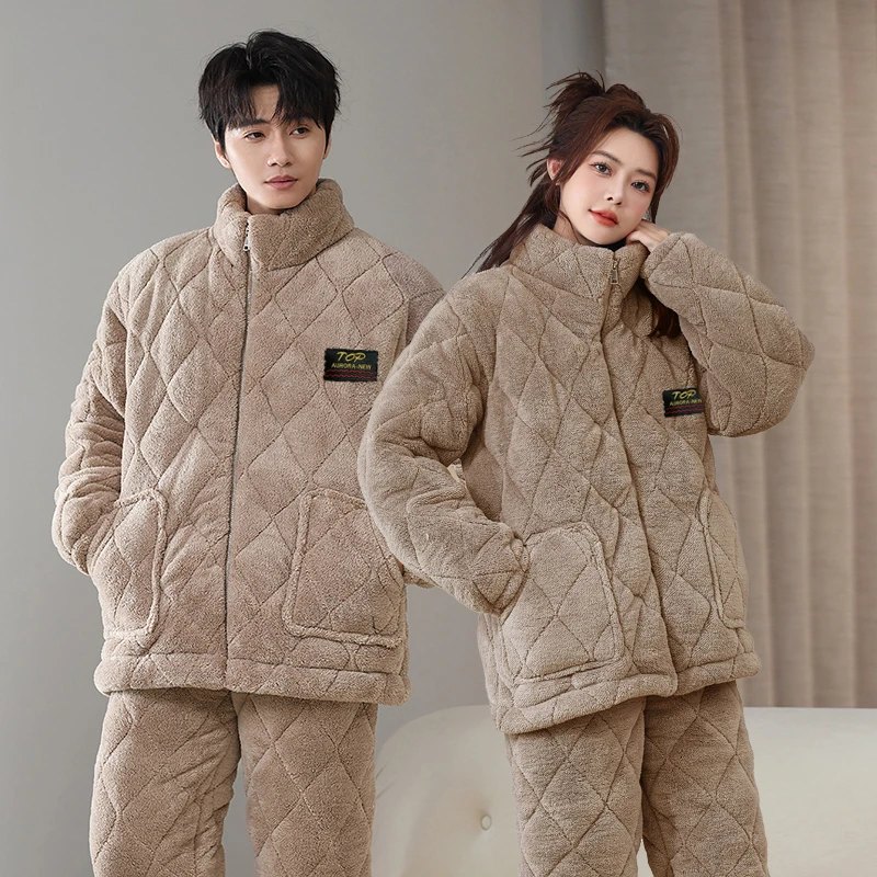 情侣款睡衣加厚三夹棉冬季套装两件套家居服棉袄大码宽松高品质