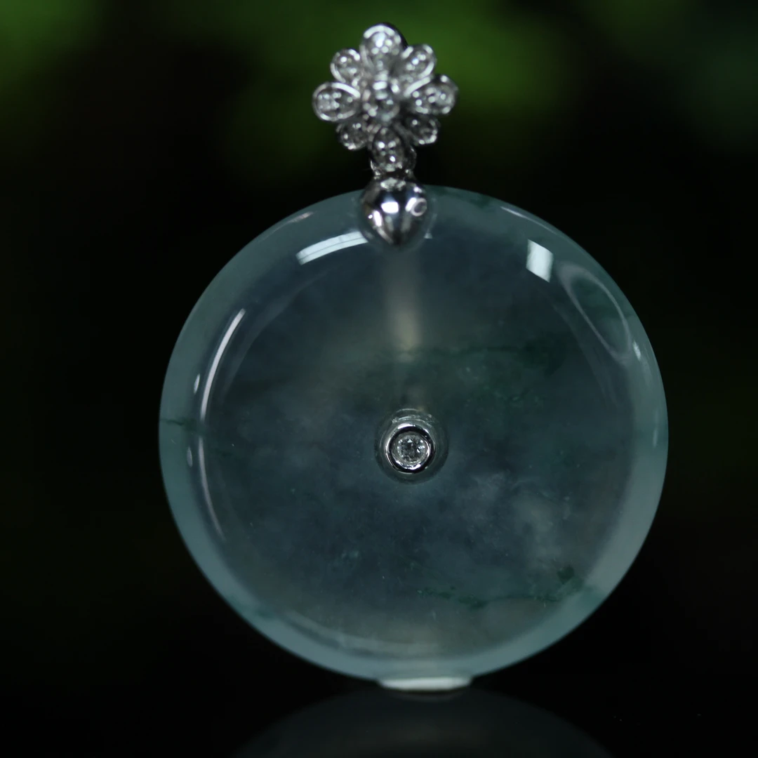 92天然缅甸翡翠A货18K金镶冰飘花圆满平安吉吊坠/1229508/拍卖