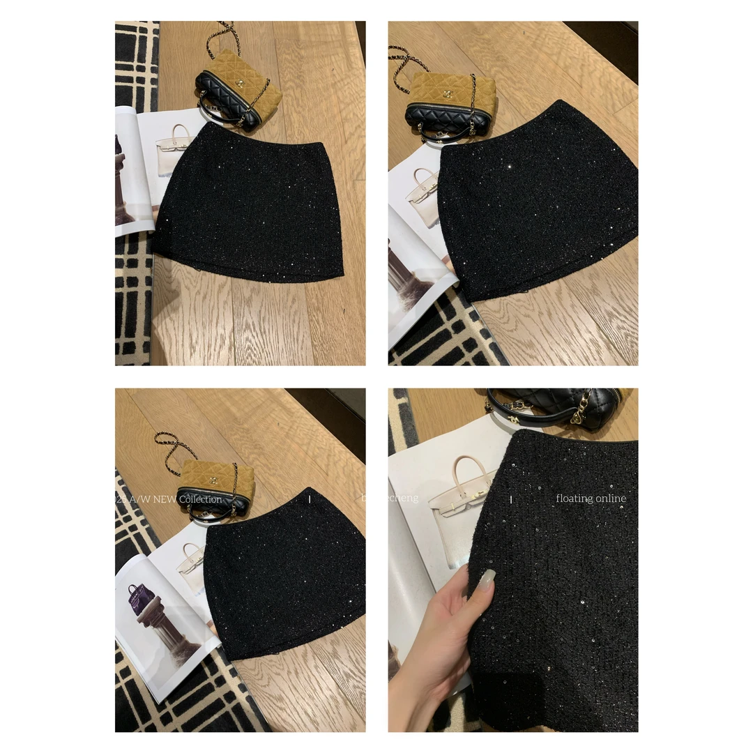 【禾呈】秋冬气质小众时尚亮闪名媛半身短裙女高腰显瘦半身裙10658