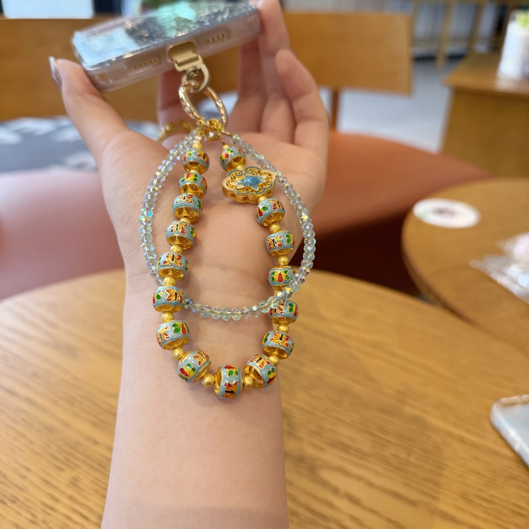 294珐琅彩质感双链手机链包包挂饰短款手工个性防丢女款