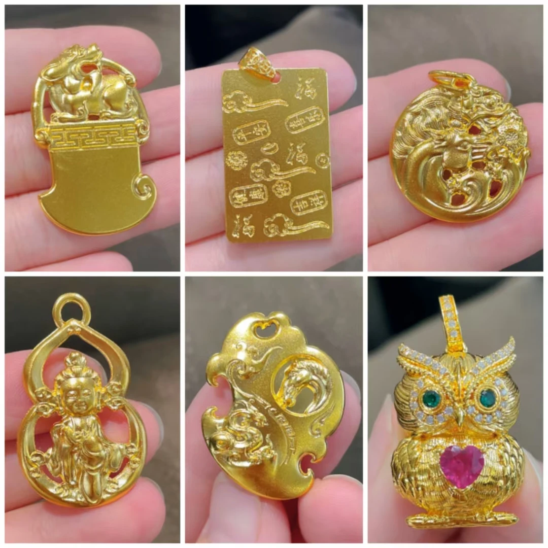 吊坠足银锆石 实心錾刻镂空花丝吊坠福运满满猫头鹰