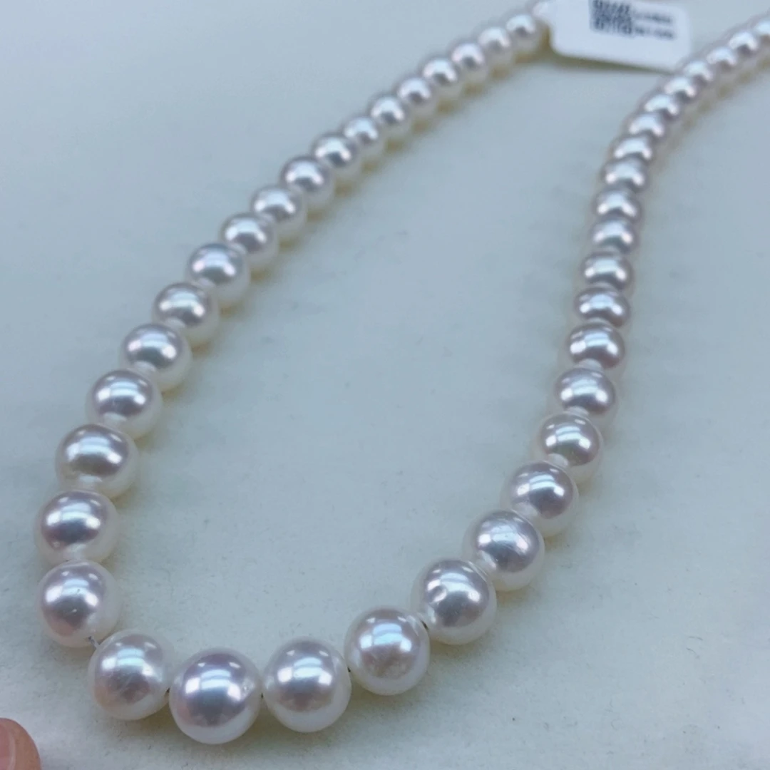 银S925镶嵌8正圆极光油亮淡水珍珠