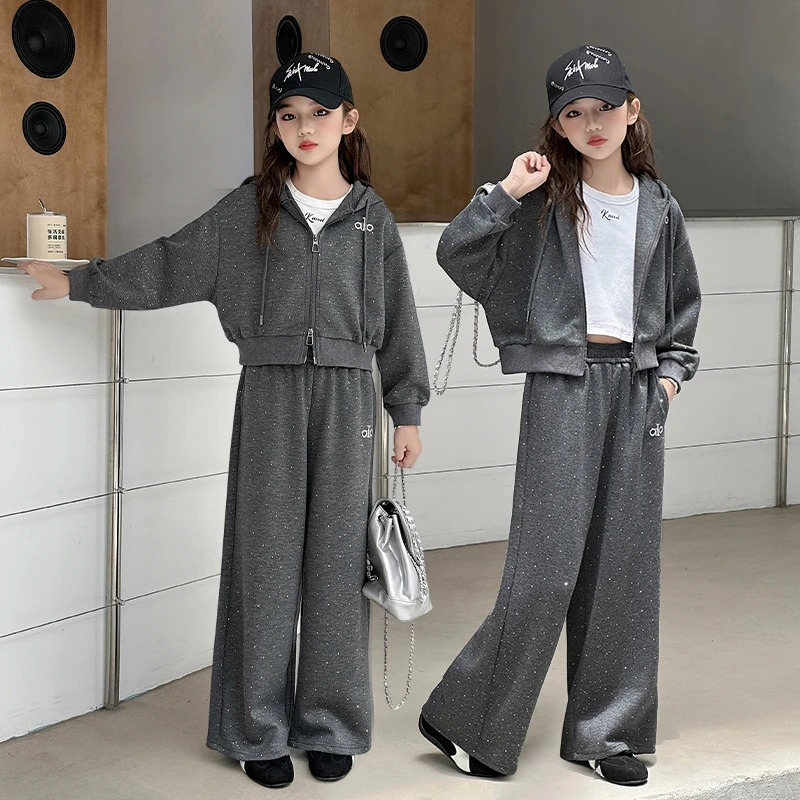 女童套装2025新款洋气时髦儿童秋季款卫衣阔腿裤两件套休闲运动装