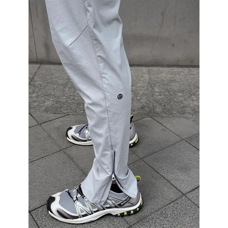 白灰色弹力速干工装裤男夏美式设计感速干冲锋裤子直筒拉链锥形裤