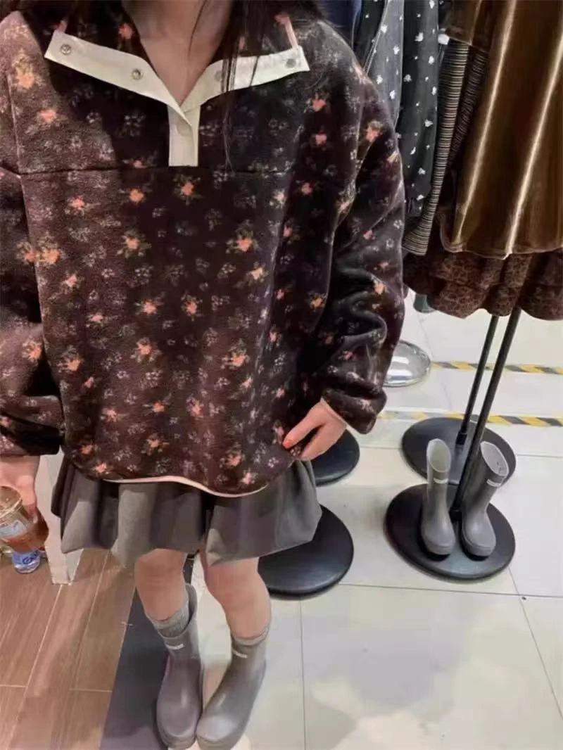 【Halo】少女感碎花 韩代同款 复古小碎花立领套头上衣宽松