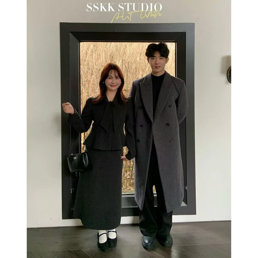 KMZY/KMZY山_山【南洋欧尼】微胖韩女高级灰气场外套+长半裙套装女