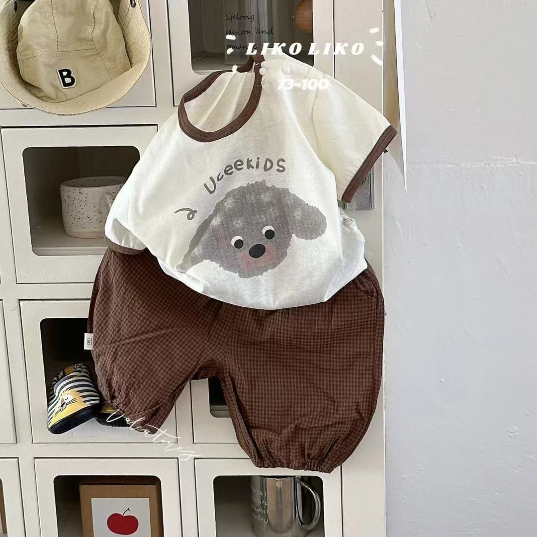 缦与婴童-liko咖色格子超透气柔软夏日套装