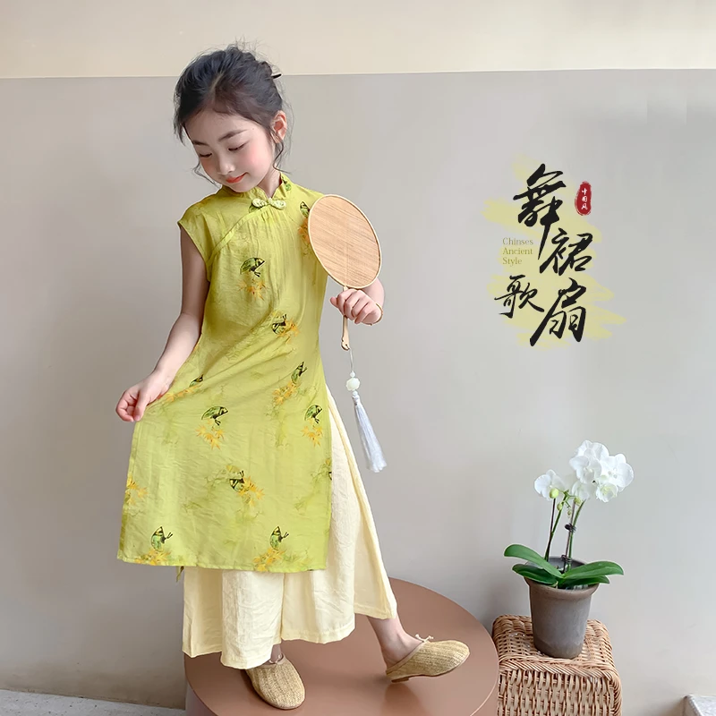 女童旗袍夏季套装2025新款国风连衣裙子夏款时髦新中式汉服女童ZZ