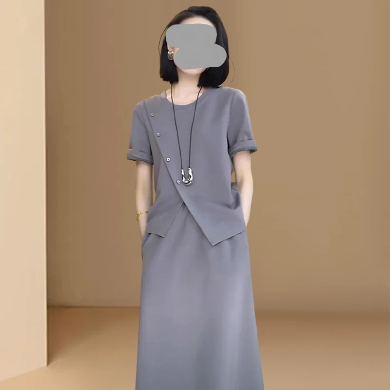 简约设计感套装裙女夏季2025新款气质高级感短袖上衣半身裙两件套