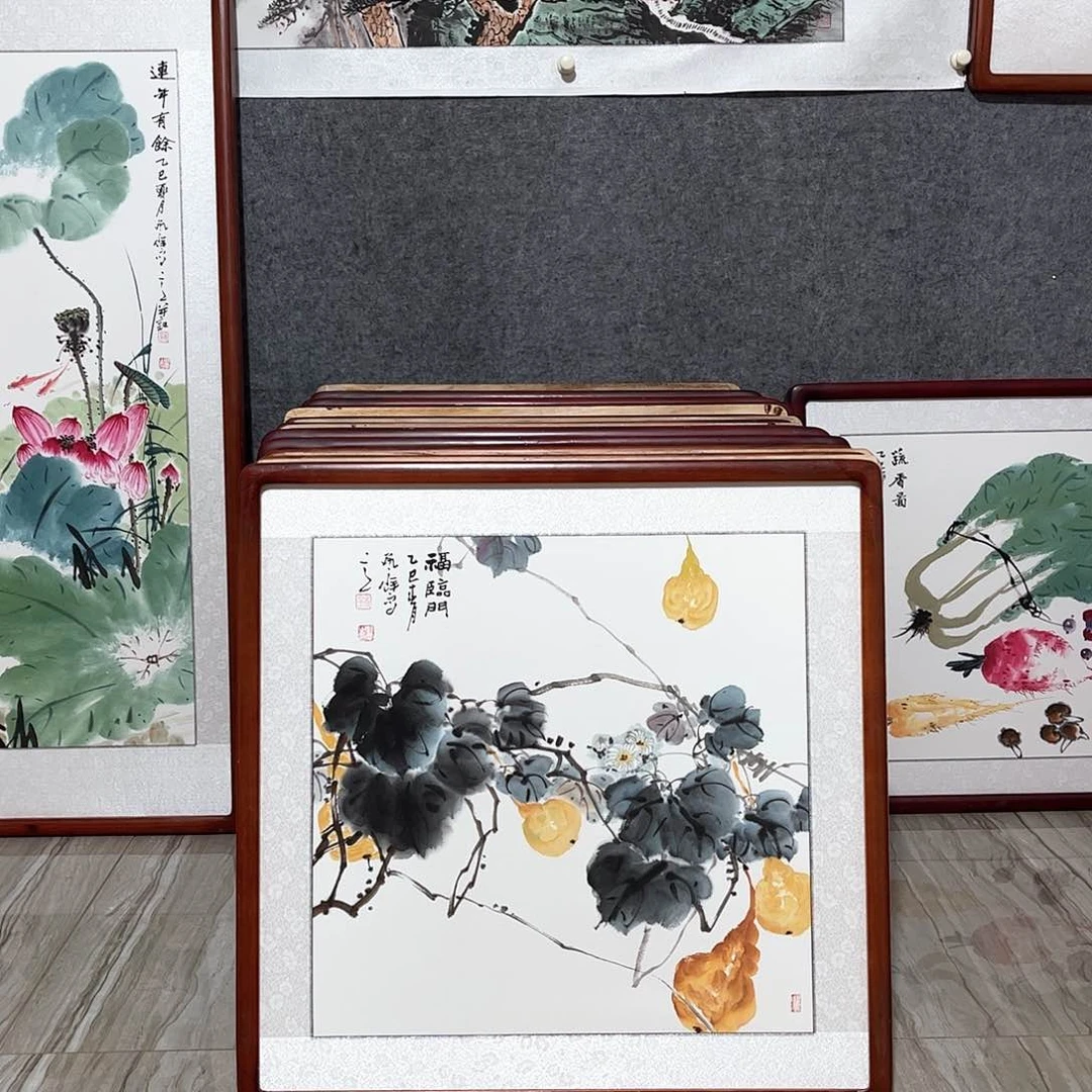 国画书画作品带框63×63厘米