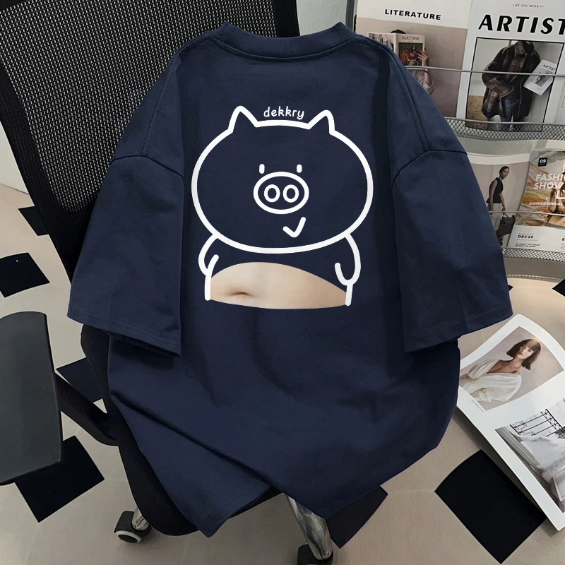 Dekkry趣味可爱胖猪印花潮流街头夏季纯棉短袖t恤男女情侣装上衣