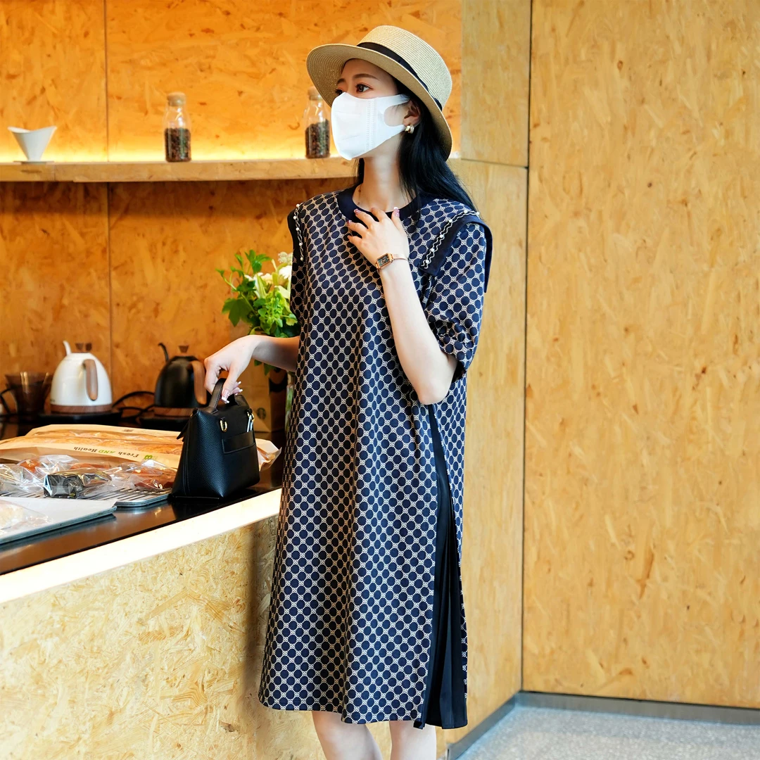 【春夏新款】韩版设计感洋气时尚气质钉珠格纹连衣裙DH1947 裙长92