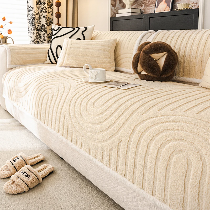 LangSha/浪莎法式奶油风沙发垫秋冬毛绒一片式防滑沙发坐垫舒绒