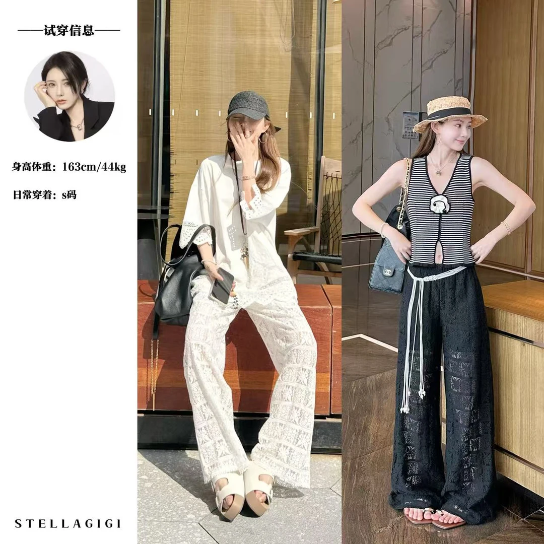 SG / 杨依姗 SS重工水溶蕾丝镂空钩花直筒休闲裤K-20251020