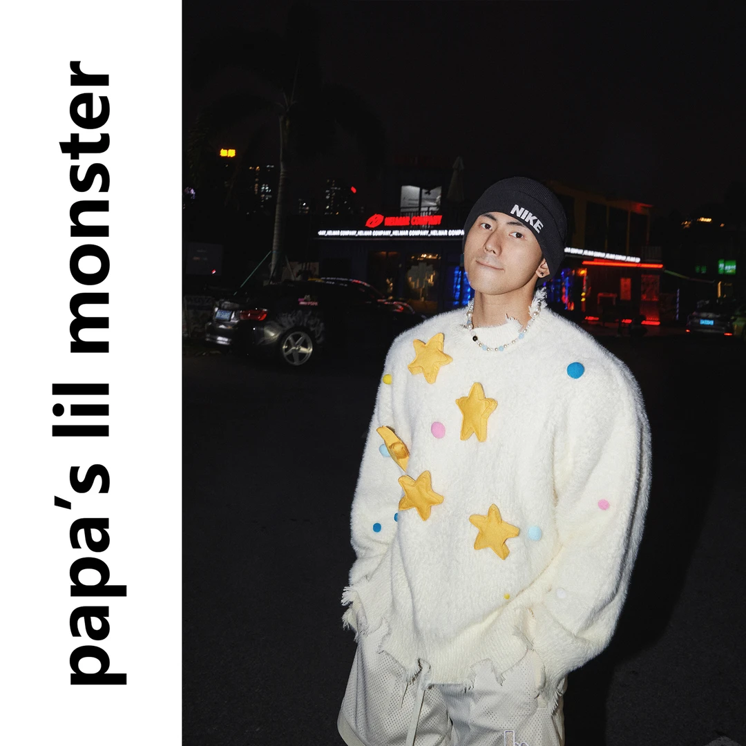 PAPASLILMONSTER【情侣互穿】美式立体星星设计装饰针织毛衣男女