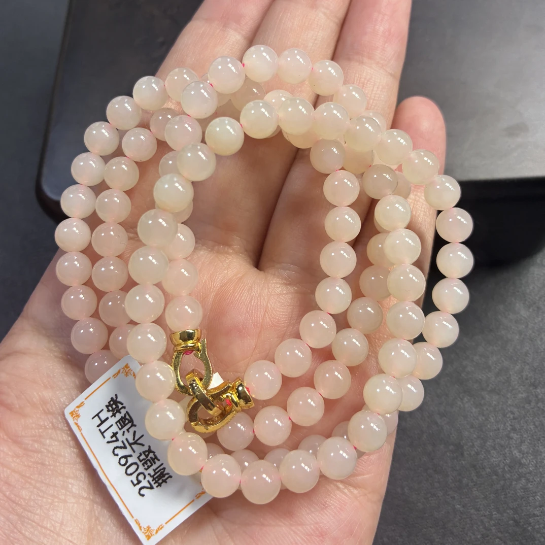 和田玉青海料藕粉色卡6mm108串