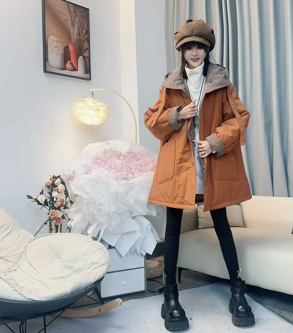 【沐木流浪记】（星雨）冬季时尚休闲连帽双面穿飘带棉服外套新z