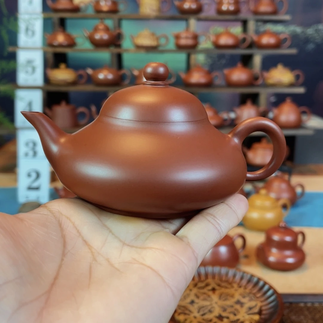 茶壶紫砂M****i潮州手工手拉朱泥扁梨壶
