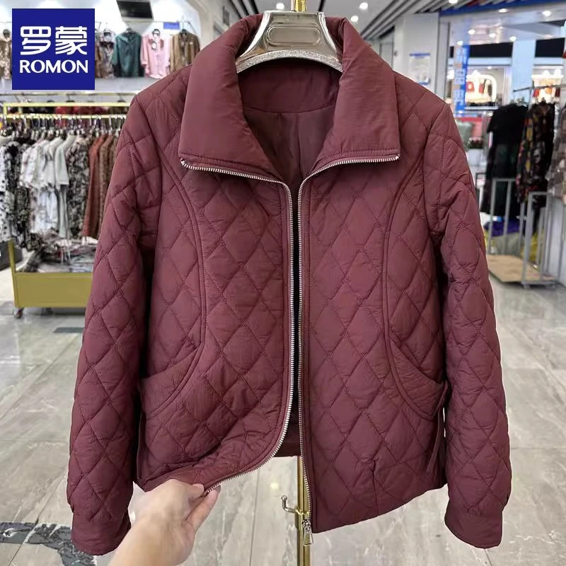 罗蒙妈妈装菱格短款棉衣秋冬新款洋气高贵棉服外套中老年气质上衣