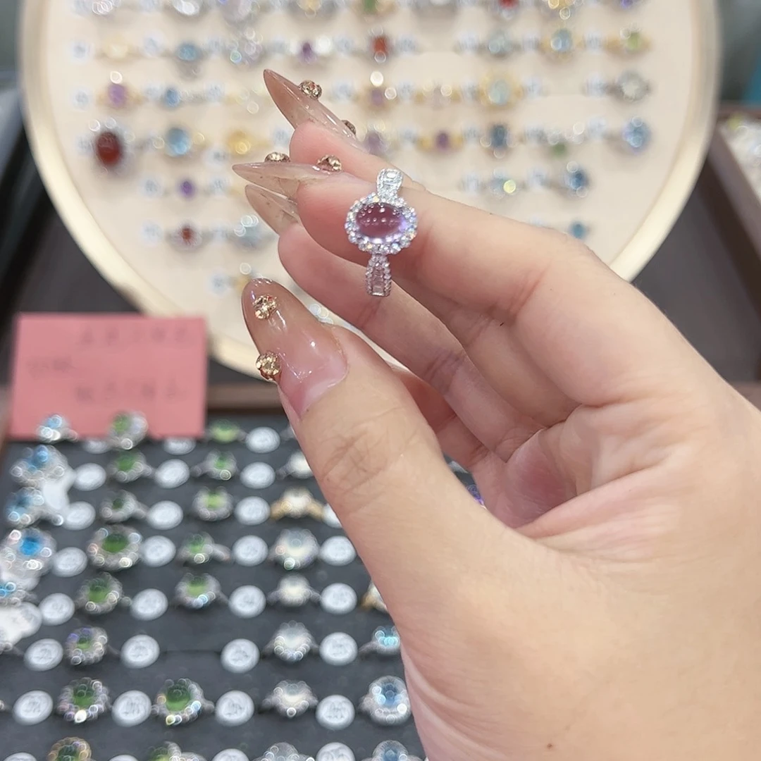 蛇纹石玉戒指银S925镶嵌妍