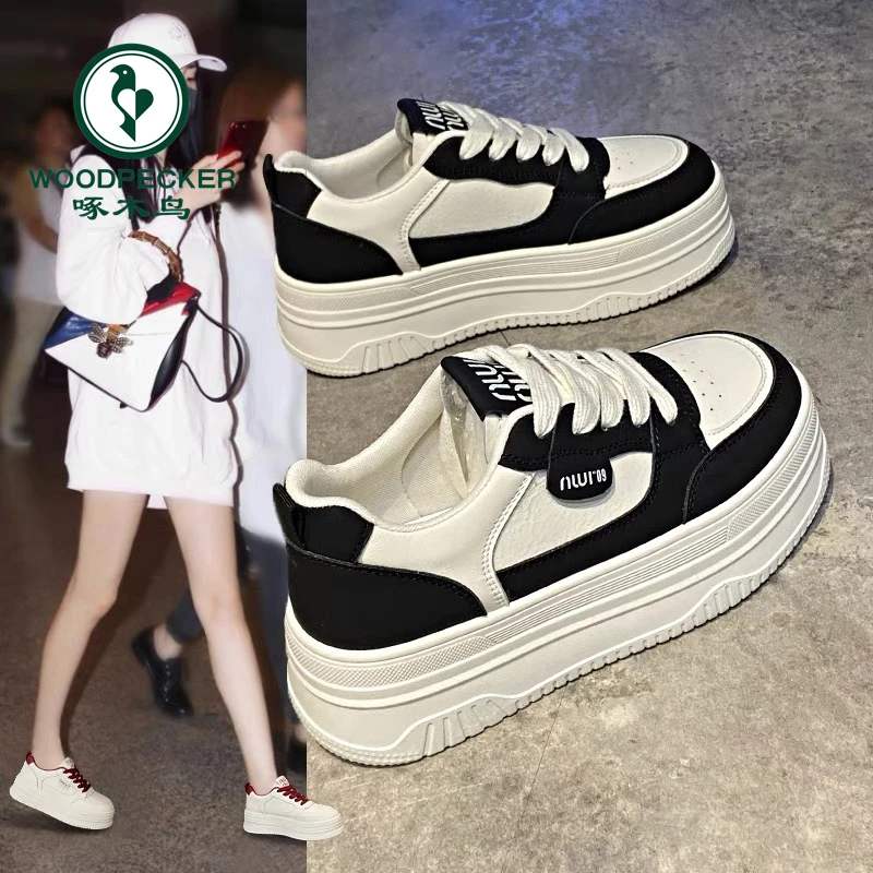 啄木鸟网面透气小白鞋女2025春夏季新款厚底增高百搭休闲运动鞋潮