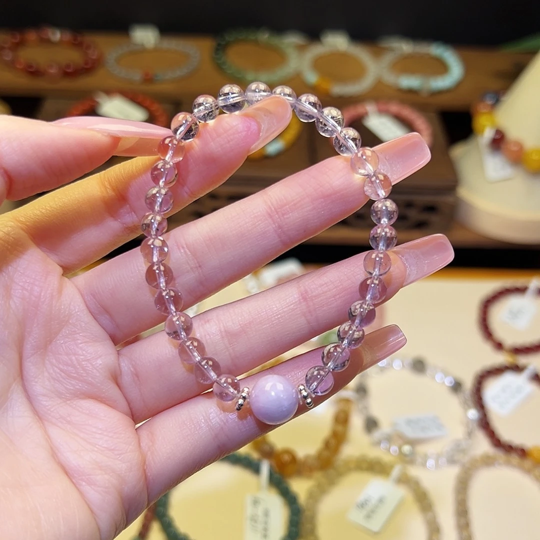 手串水晶银S925镀金镶嵌紫2118