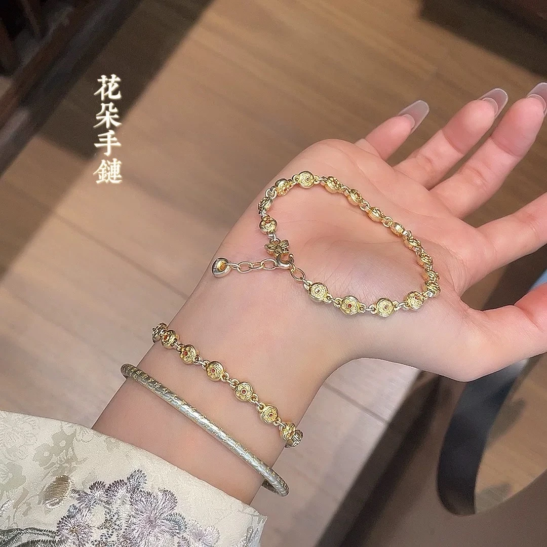 足银珐琅手链 [圆满]新中式足银999.9描金珐琅彩宫廷风调节手链女