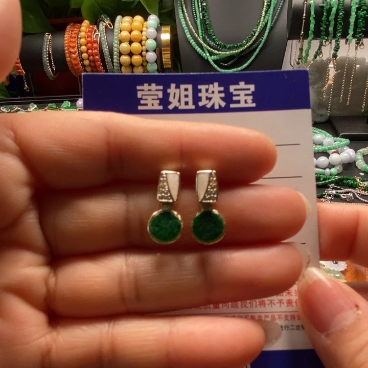 翡翠耳饰合金辣绿耳钉