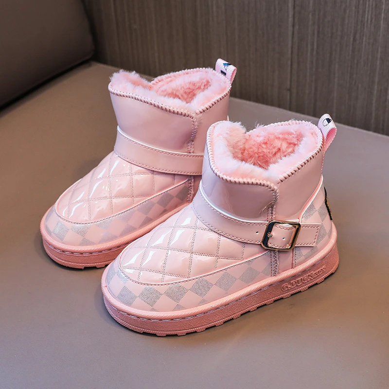 冬季加厚防水儿童雪地靴男女童时尚靴子宝宝加绒棉鞋小孩防滑短靴