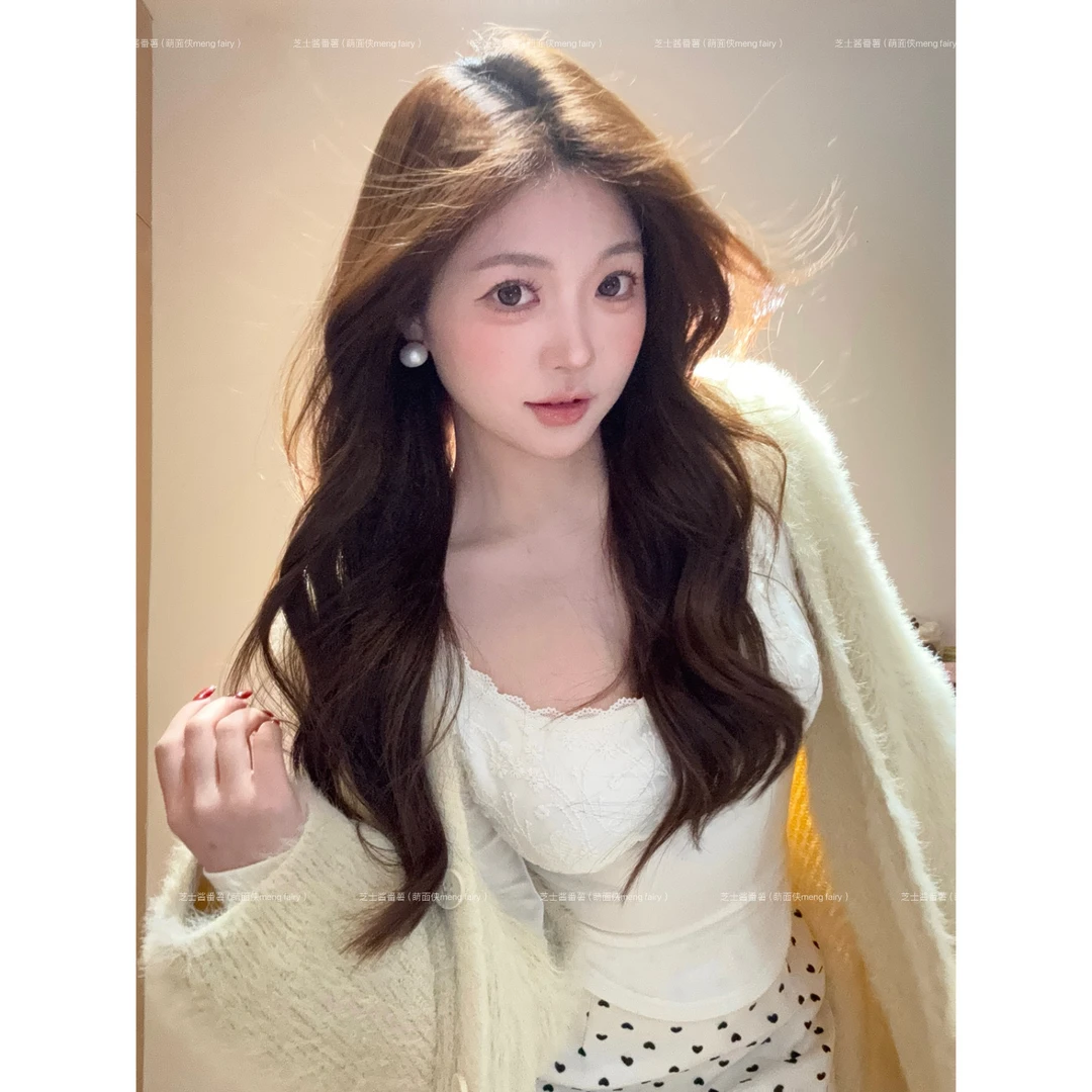 MengFairy现货【雪山清晨】百搭简约高级柔软气质显瘦毛衣外套3654M