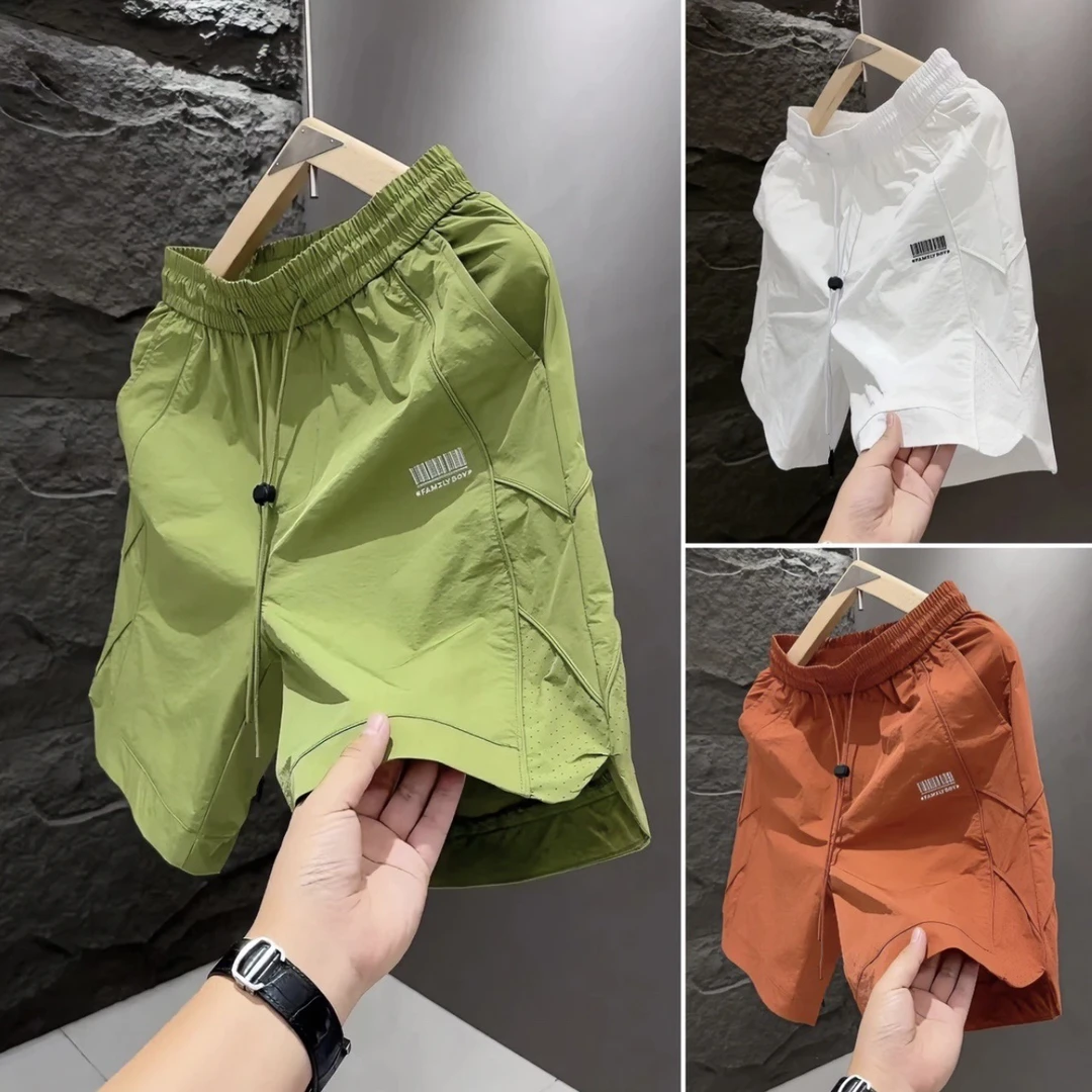 夏季新款潮牌速干休闲短裤男时尚宽松百搭激光打孔透气冰丝五分裤