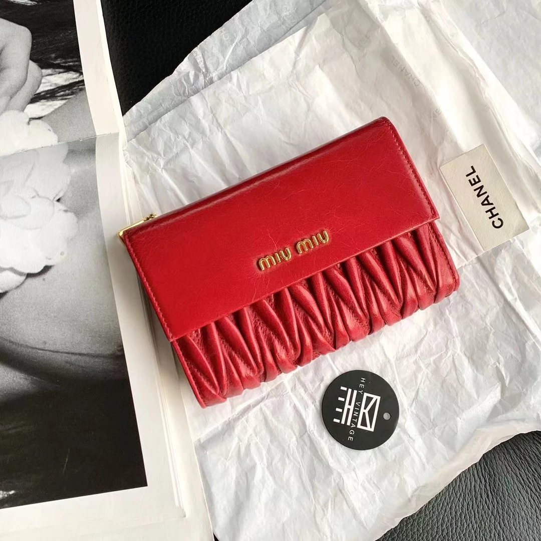95新 MIU MIU/缪缪 红色三折叠卡包 14cm 14362360