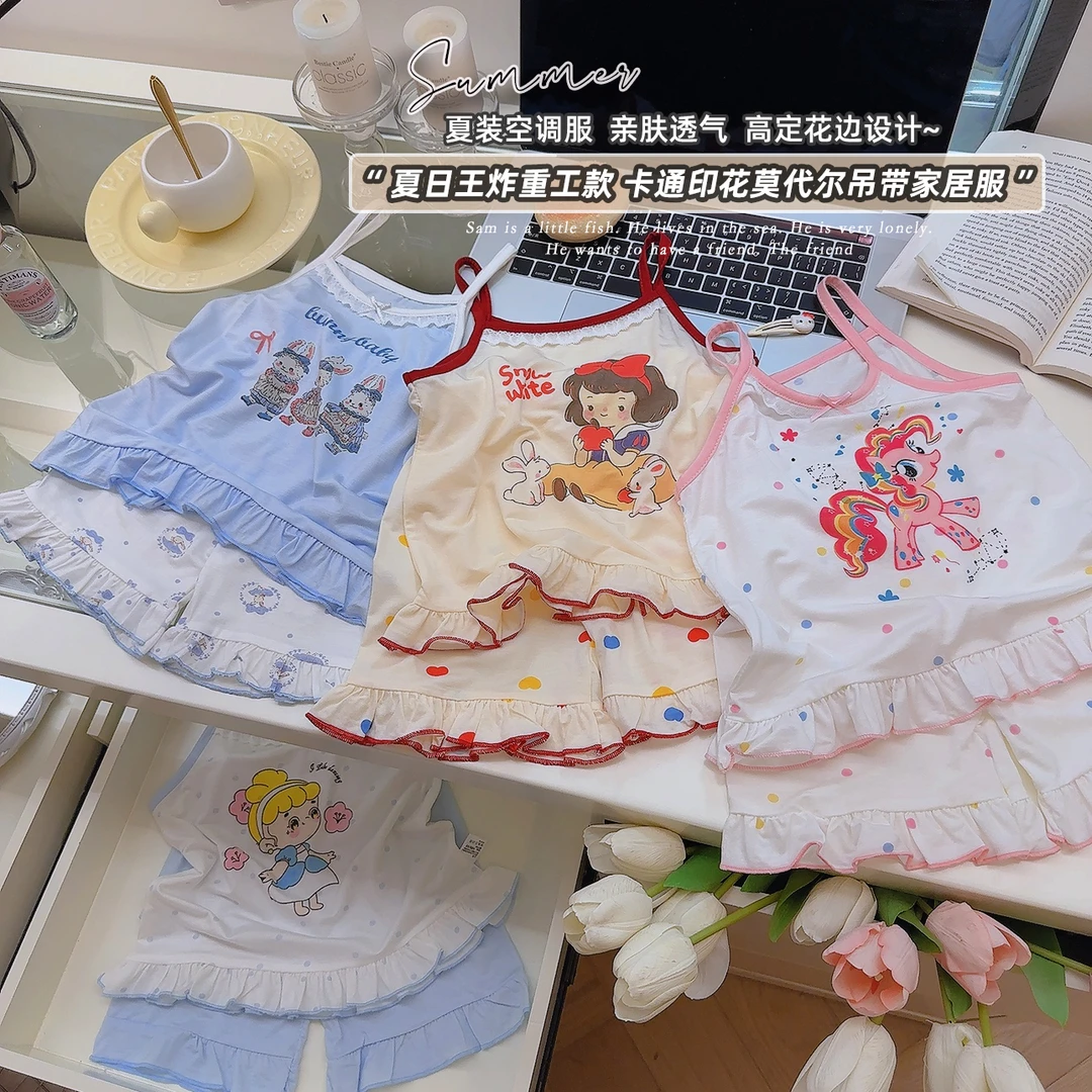 7a抗菌夏季儿童吊带套装女童无袖裙女童慵懒公主薄款