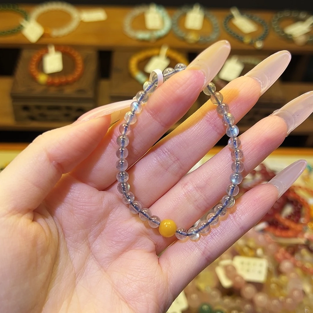 水晶手链银S925镶嵌灰月7870