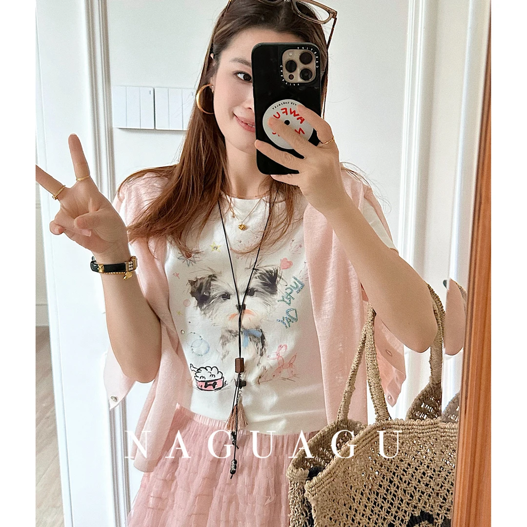 【趣味狗狗T】长绒棉+天丝 潦草小狗短袖T恤经典夏季女FY2TX0007