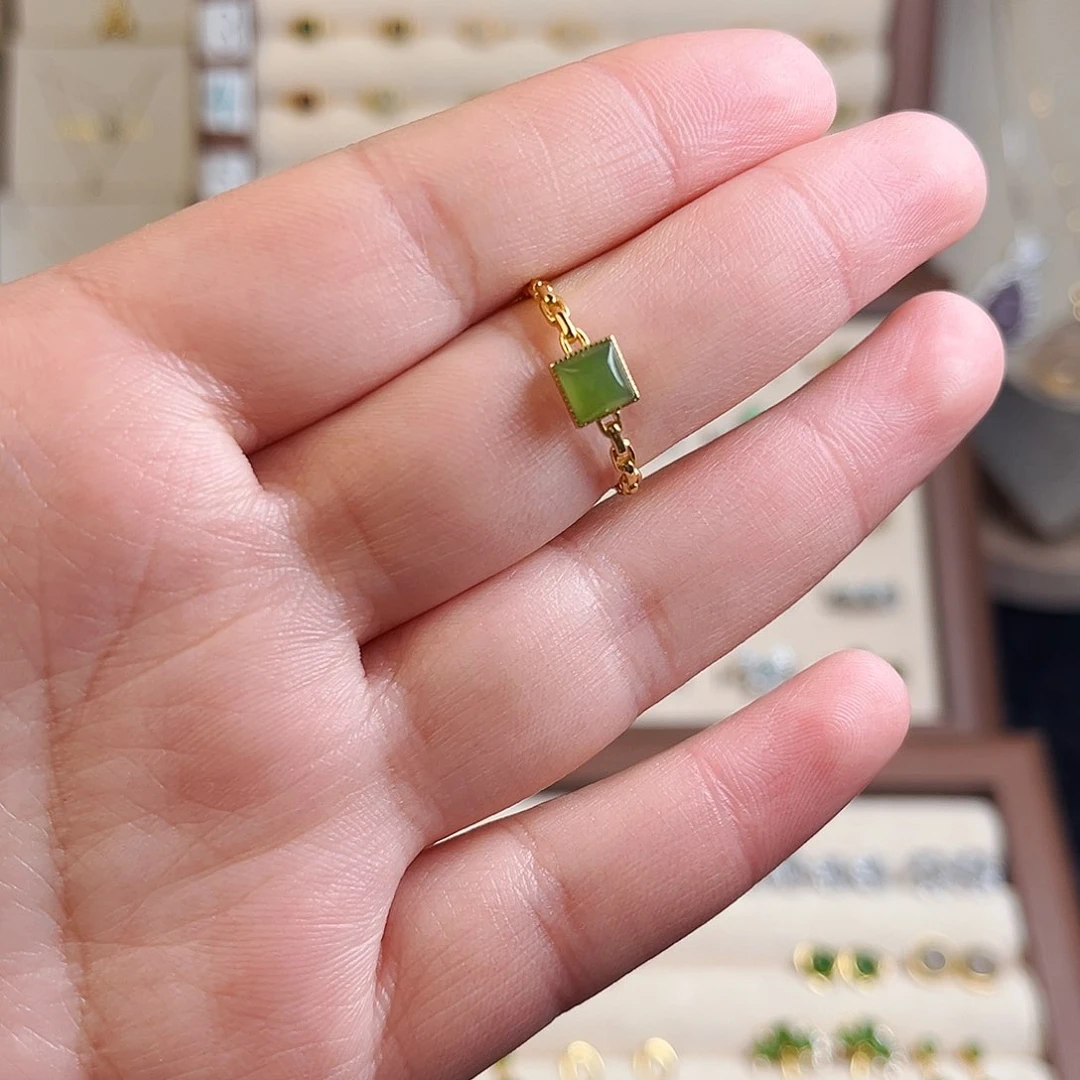 和田玉戒指银S925镶嵌百*