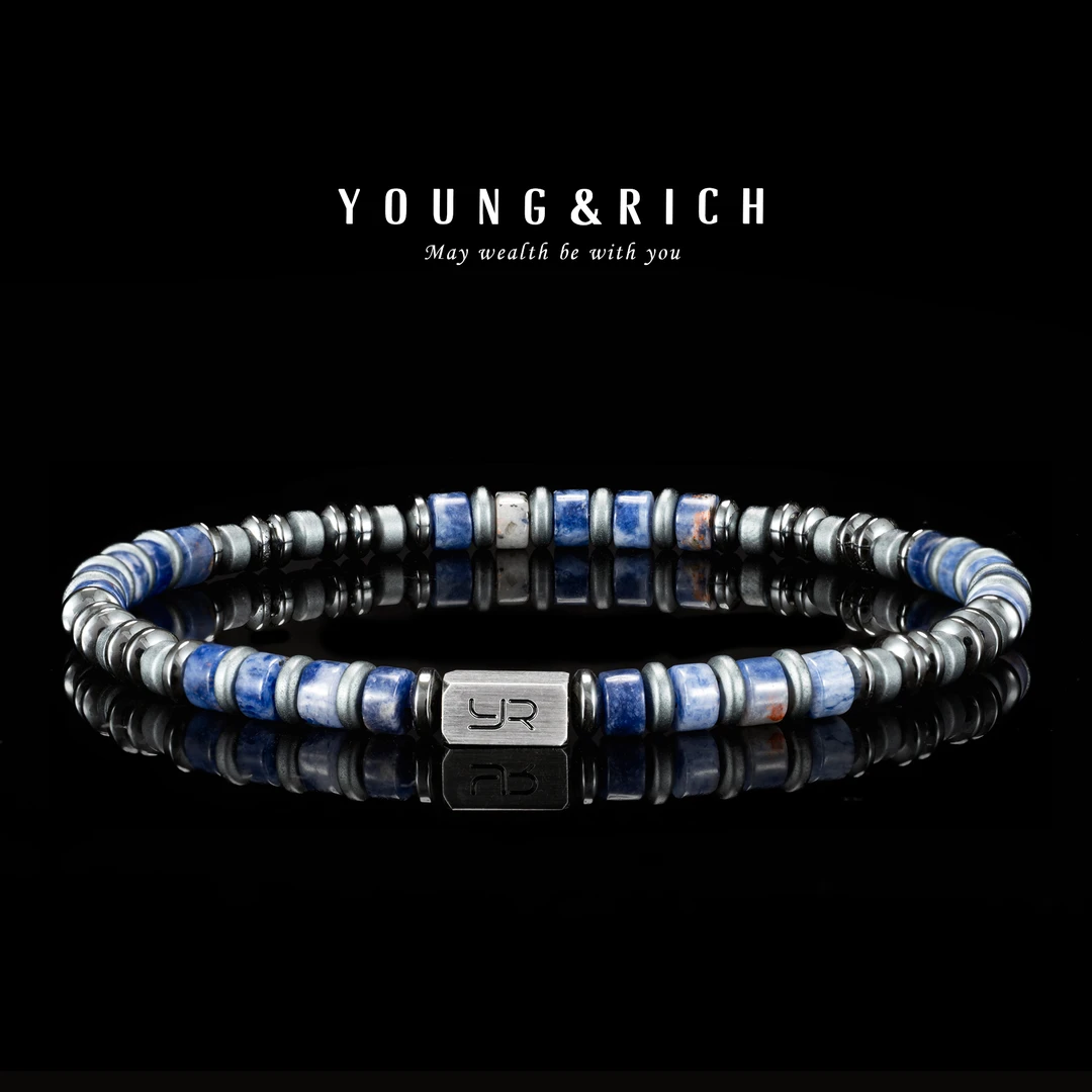 YOUNG&RICH男生手工蓝纹石手串波西米亚风小众ins百搭轻奢手链