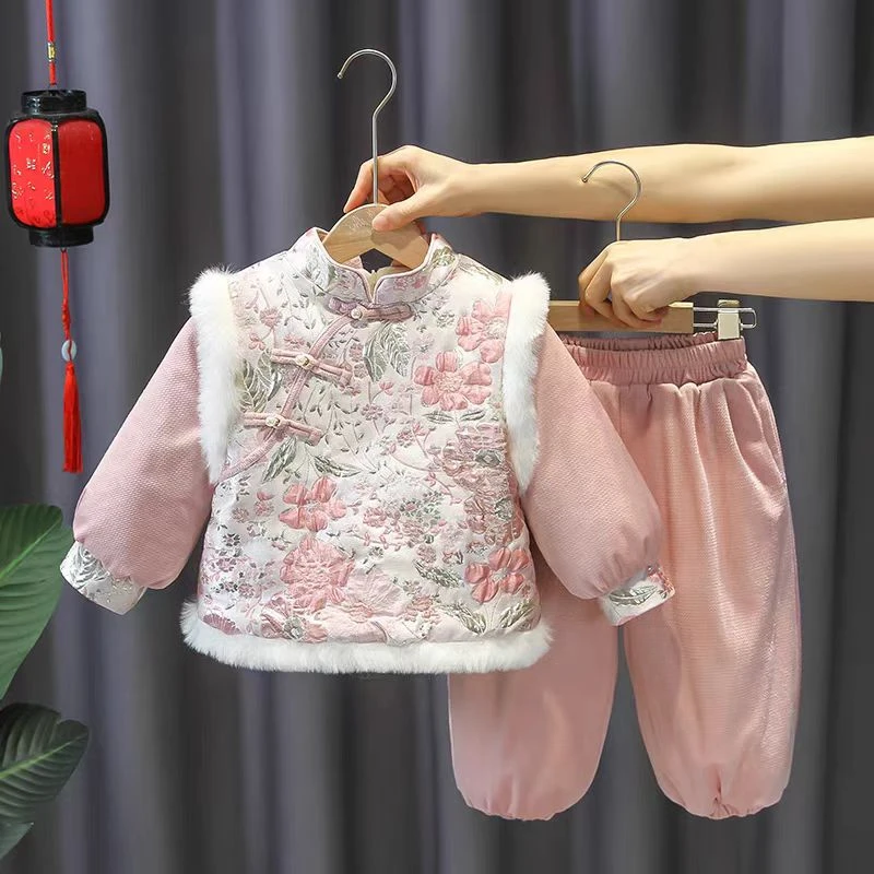 2025繁花似锦儿童新年拜年服周岁服喜庆夹棉加绒加厚新中式日常