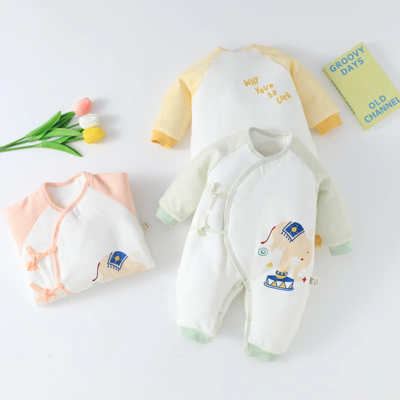 宝宝连体衣夹棉保暖新生儿加厚春秋爬爬服长袖哈衣吸汗棉服睡衣