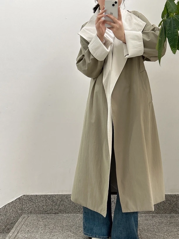 韩版大翻领风衣外套