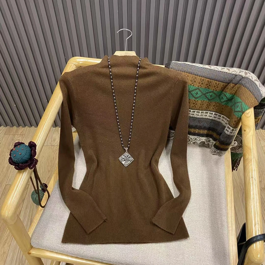 秋季高领套头针织衫坑条纯色百搭内搭打底衫女Z80807