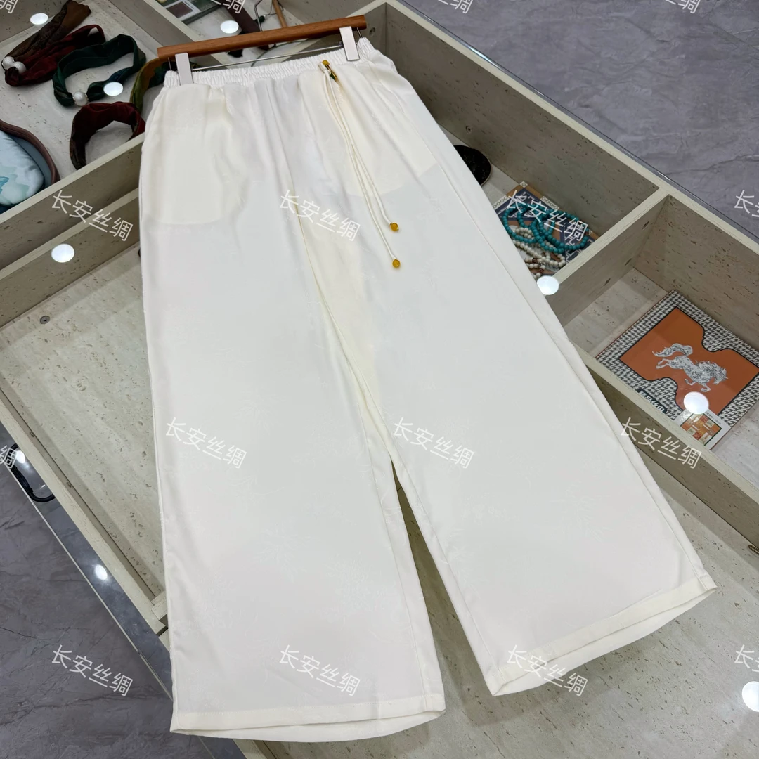 【长安】新中式国风显瘦绸缎缎面提花垂感阔腿裤FY472910