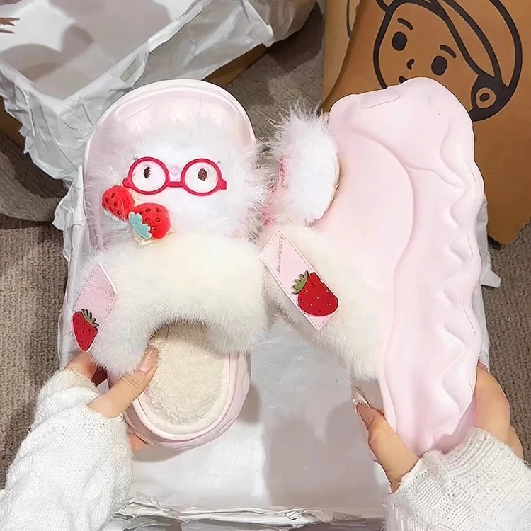 厚底棉鞋子女2025新款爆款超火冬加绒毛毛拖鞋女配裙子高级感女鞋