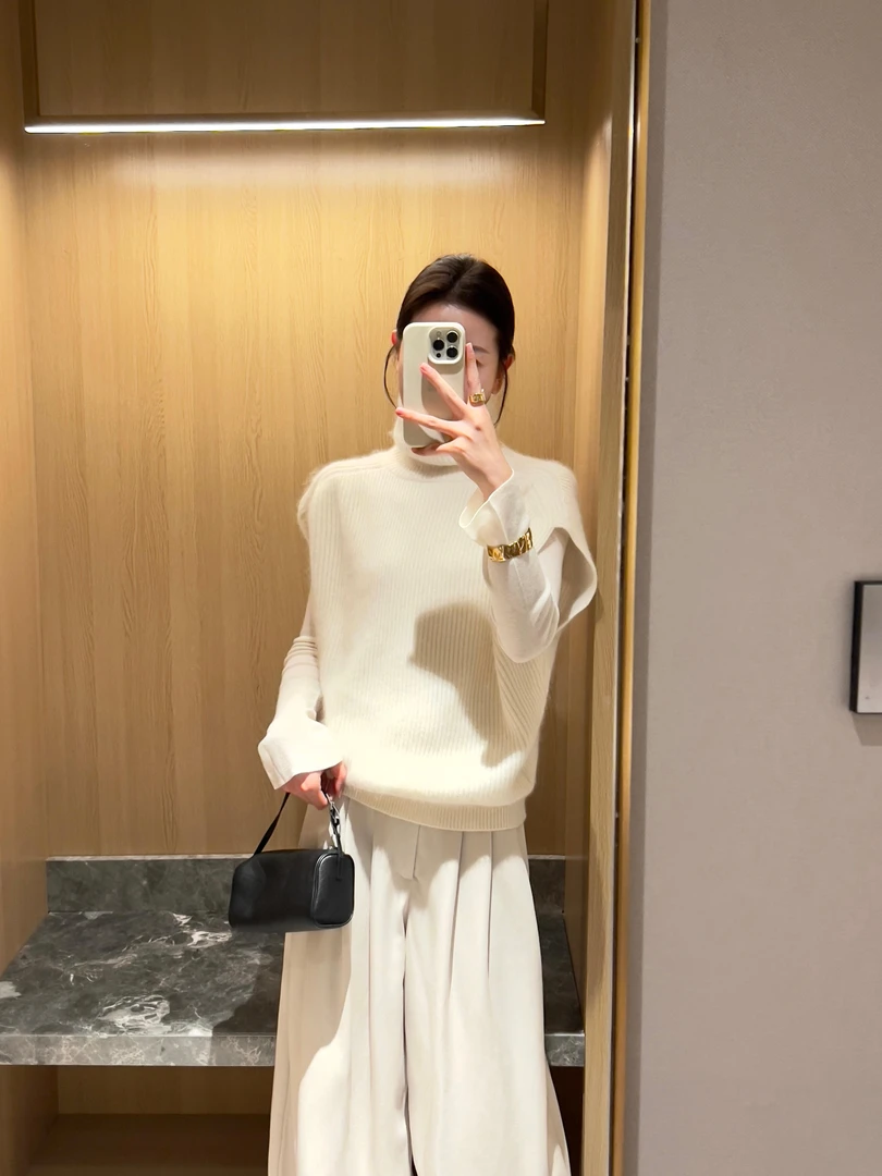 软糯温柔风入秋穿搭套装打底衫高领针织衫女秋季直筒休闲裤三件套