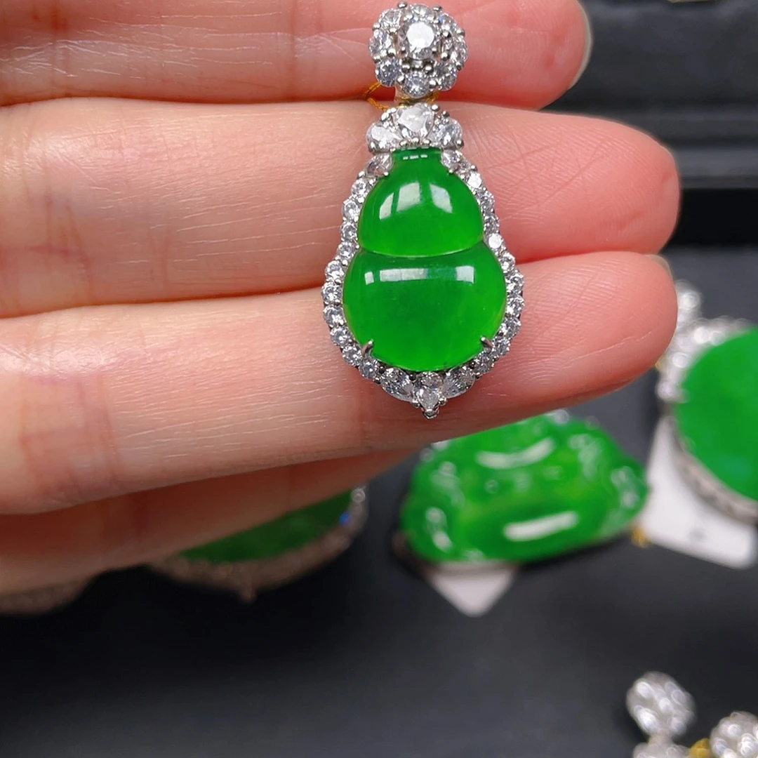 吊坠(不含链)银S925镶嵌翡翠吊坠