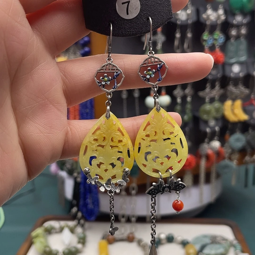 翡翠耳饰银S925镶嵌安**素饰品