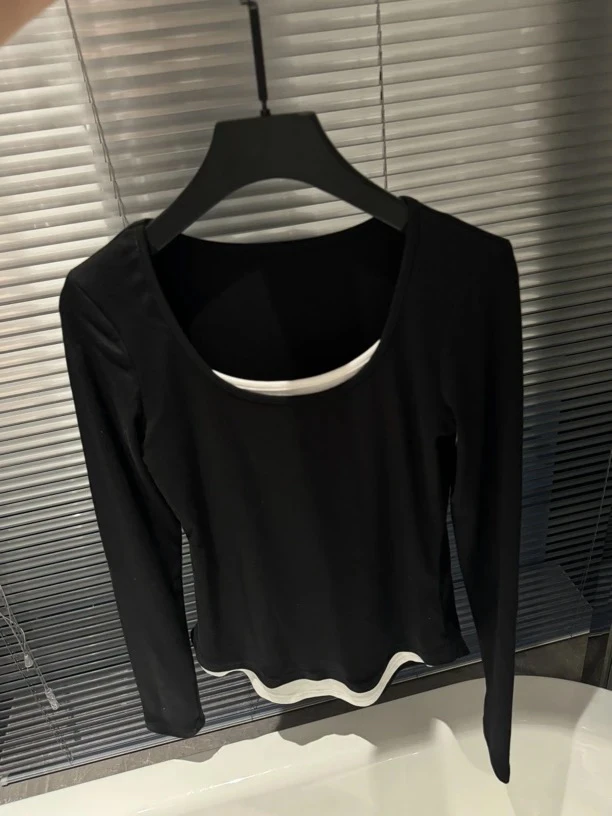 whoskongxx·特价设计感假两件修身打底长袖